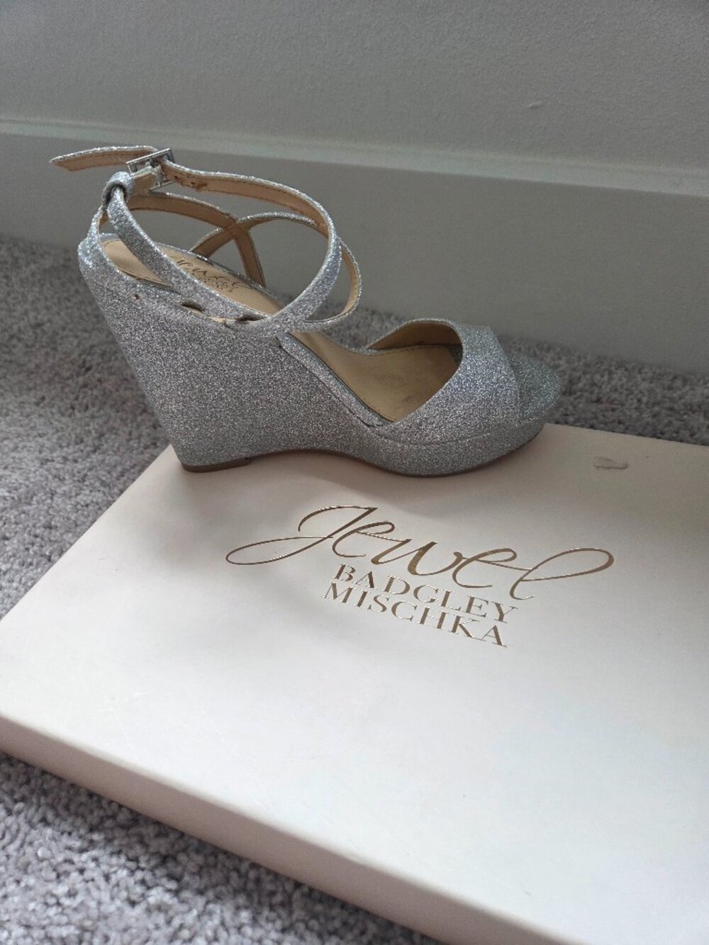 Badgley Mischka glitter wedges